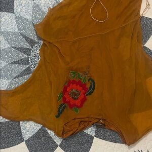 Embroidered Floral Women's Blouse - Brown